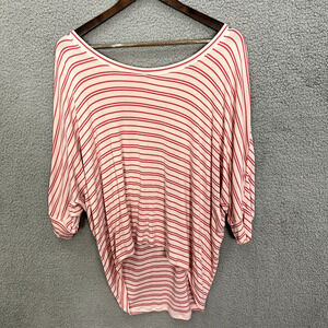 CAbi Top Womens Large Tickled Pink Stripe High Low Dolman Sleeve Preppy Twee